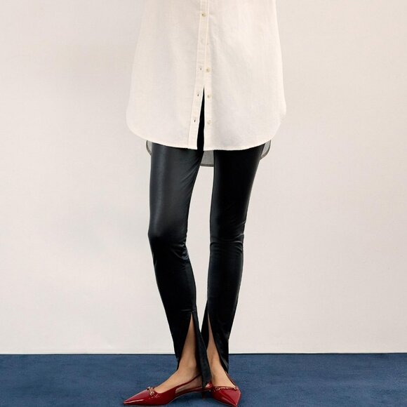 Anthropologie Avec Les Filles High-Waisted Faux Leather Slit Leggings - Picture 6 of 9